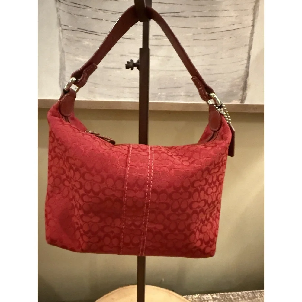 Coach Y2K Vintage Cherry Red SoHo Signature‎ Mini Pouch Jacquard Hand Bag Rare